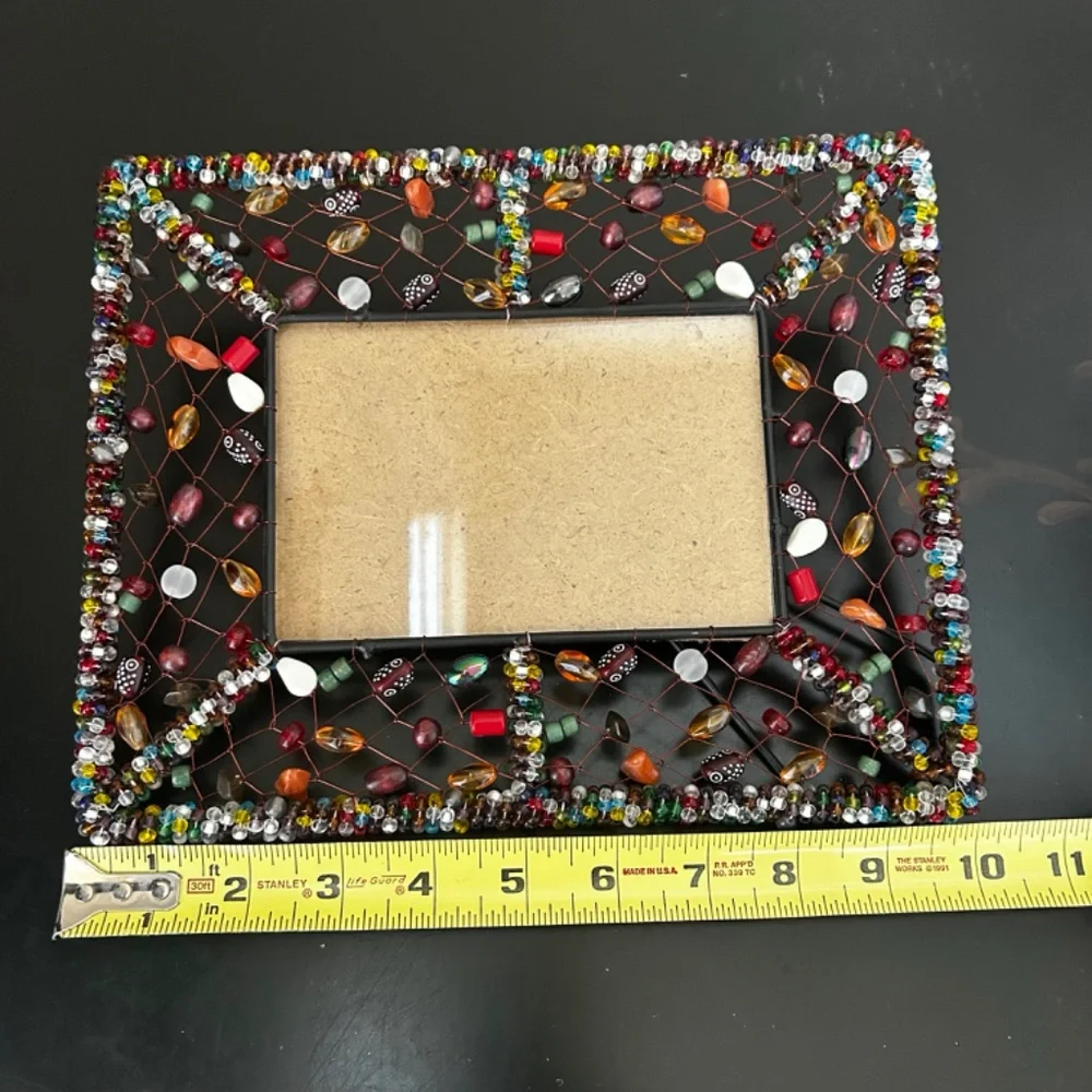 Pier 1 Imports Boho Bohemian Beaded Colorful Frame Wire Metal